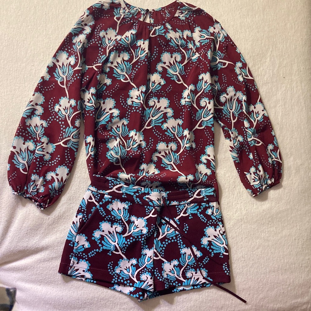 RARE Valentino Garavani Floral Burgundy and Blue Short Set